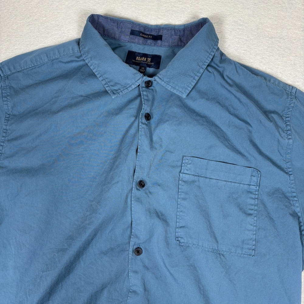 Roark Button Up Shirt Mens XL Blue Short Sleeve Cotton Classic Fit